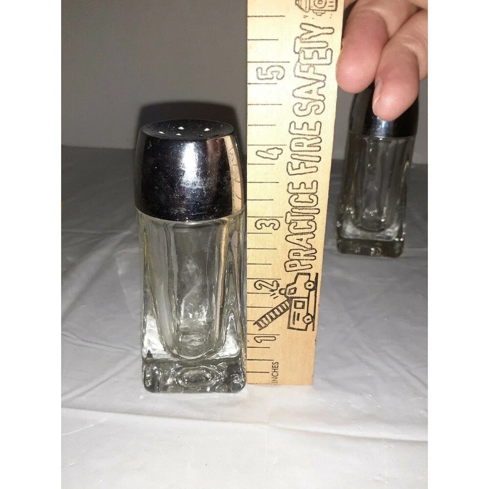Vintage Heavy Clear Glass Salt And Pepper Shakers 4.25 inches tall